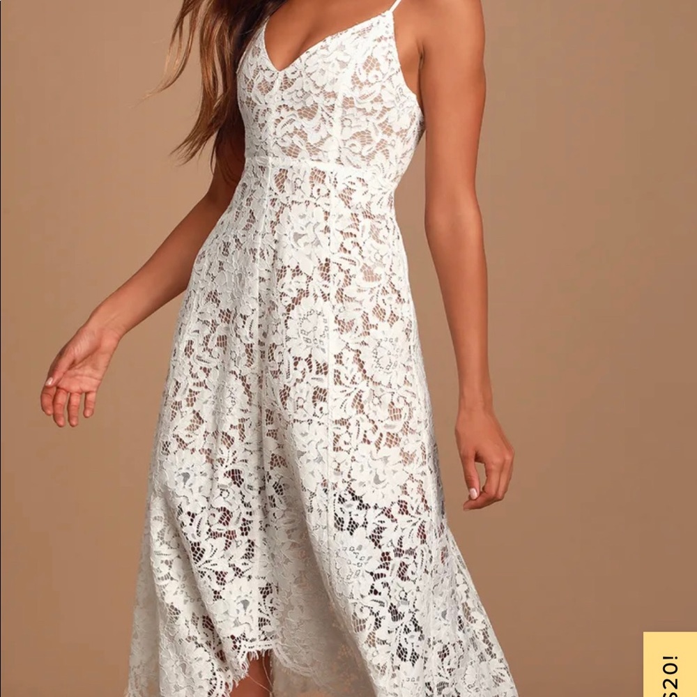 White lace midi spaghetti strap Dress